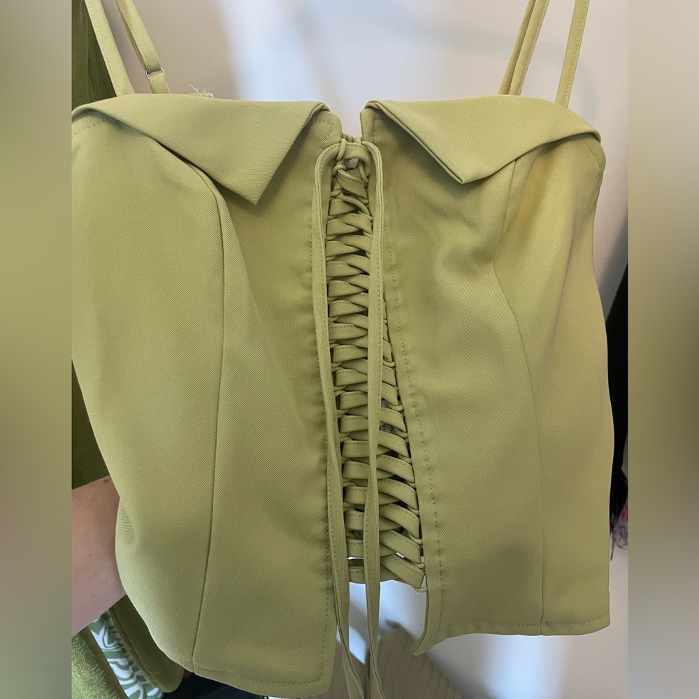 Green corset top, size medium